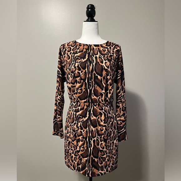 Babaton Samson Long Sleeve Chestnut Black Animal Print Dress - Picture 5 of 16